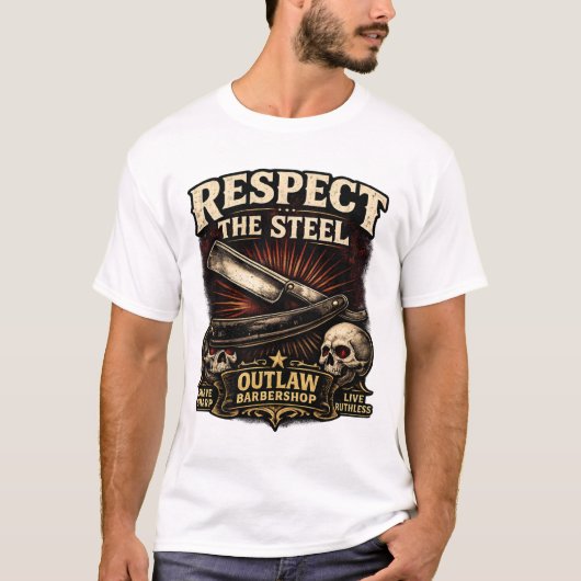 Respecteer het Staal – Ontwerp voor Scheermessen T-shirt (Voorkant)