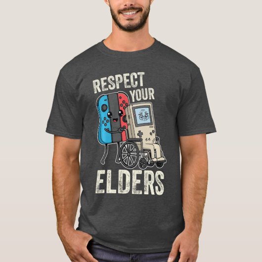 Respecteer je Ouderen Funny 80s Gaming Controller T-shirt (Voorkant)