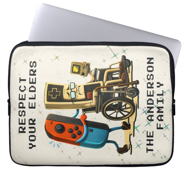 Respecteer Je Ouderen Gaming Control Retro Grappig Laptop Sleeve (Voorkant)