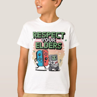 Respecteer Je Ouderen Gaming Control Retro Grappig T-shirt