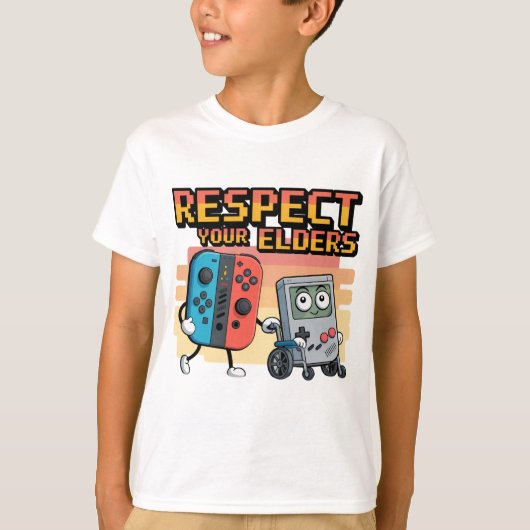 Respecteer Je Ouderen Gaming Control Retro Grappig T-shirt (Voorkant)