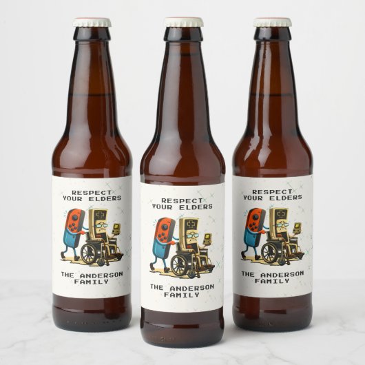 Respecteer Je Ouderen Gaming Controle Retro Grappi Bier Etiket (Flessen)