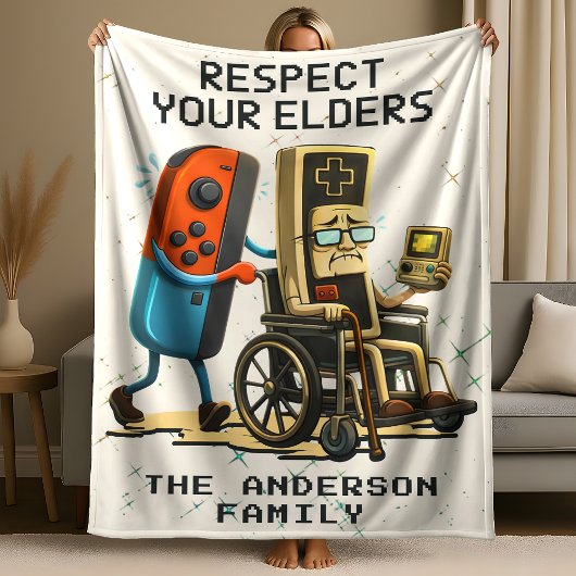 Respecteer Je Ouderen Gaming Controle Retro Grappi Fleece Deken