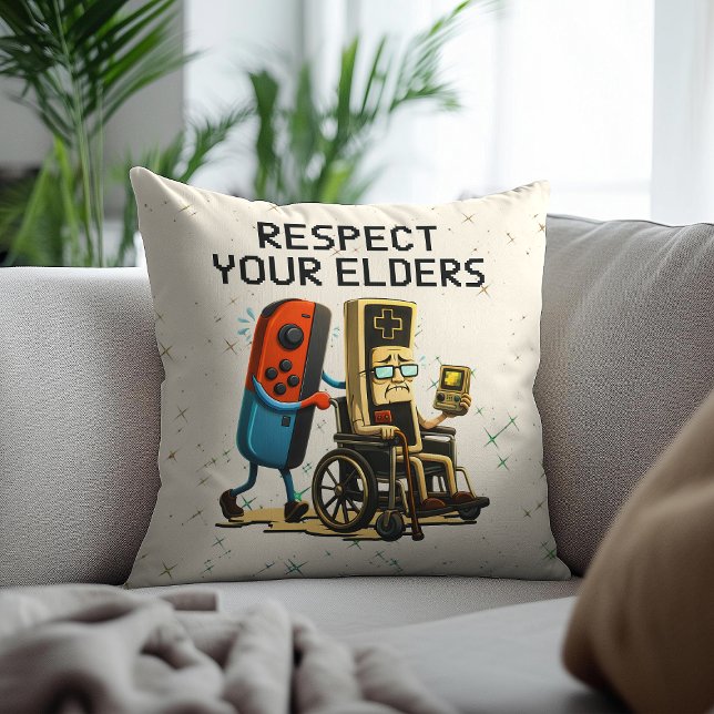 Respecteer Je Ouderen Gaming Controle Retro Grappi Kussen (Creator heeft geüpload)