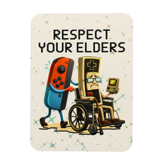 Respecteer Je Ouderen Gaming Controle Retro Grappi Magneet (Verticaal)