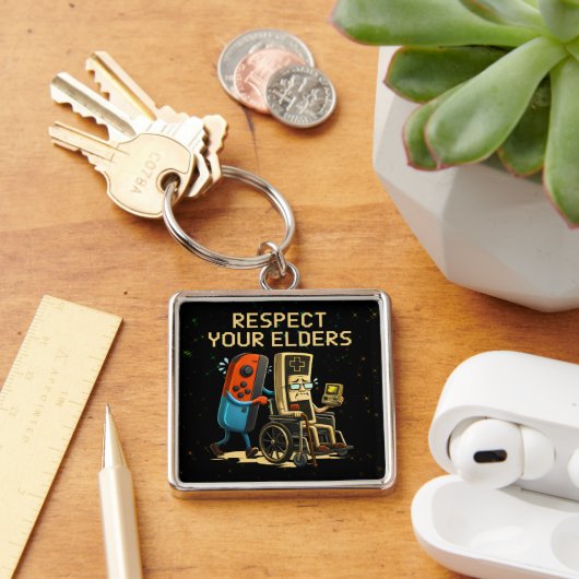 Respecteer Je Ouderen Gaming Controle Retro Grappi Sleutelhanger (Bureau)