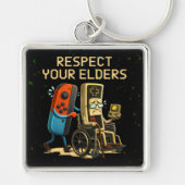 Respecteer Je Ouderen Gaming Controle Retro Grappi Sleutelhanger (Voorkant)