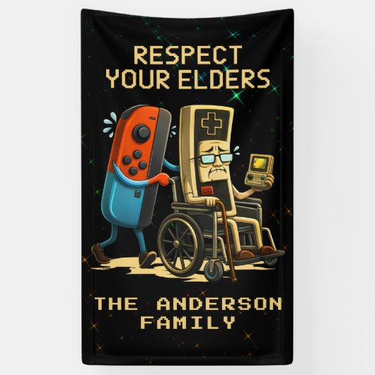 Respecteer Je Ouderen Gaming Controle Retro Grappi Spandoek (Verticaal)