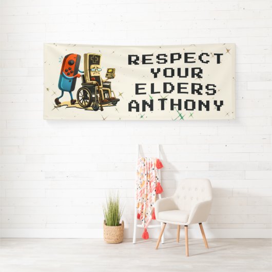 Respecteer Je Ouderen Gaming Controle Retro Grappi Spandoek (Insitu)