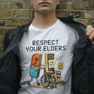 Respecteer je Ouderen Gaming Controle Retro Grappi T-shirt