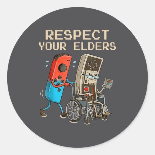 Respecteer je Ouderen Retro Gamecontroller Grappig Ronde Sticker (Voorkant)