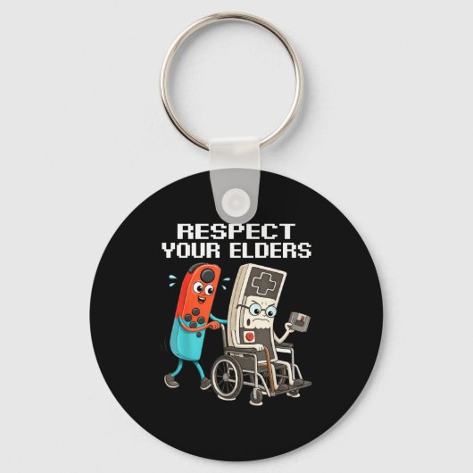 Respecteer je Ouderen Retro Gamen Grappige Control Sleutelhanger (Voorkant)
