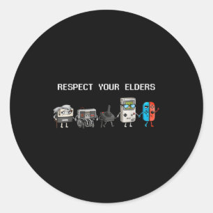 Respecteer je Ouderen Retro Gamen Grappige Gamer C Ronde Sticker