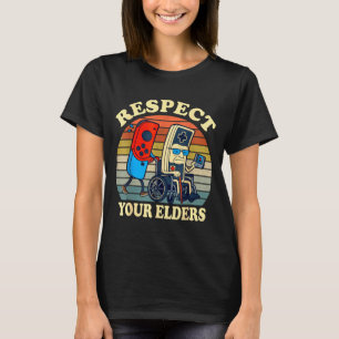 Respecteer je Ouderen Retro Gamen Grappige Gamer C T-shirt