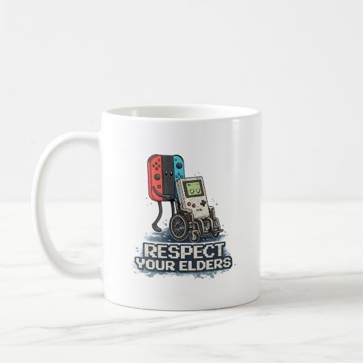 Respecteer je Ouderen Retro Gaming Design Koffiemok (Links)