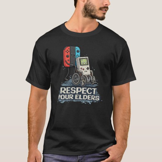 Respecteer je Ouderen Retro Gaming Design T-shirt (Voorkant)