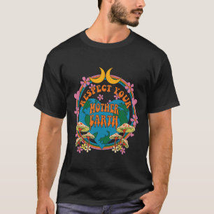 Respecteer Moederdag Groovy Hippie Mushroom Earth T-shirt