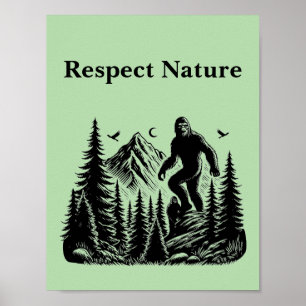 Respecteer Natuur Yeti Bigfoot Ink Art Poster