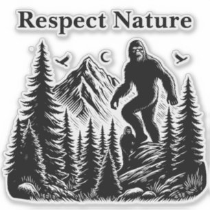Respecteer Natuur Yeti Bigfoot Ink Art Sticker
