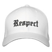 Respecteer pet in wit met zwarte letters. (Voorkant)