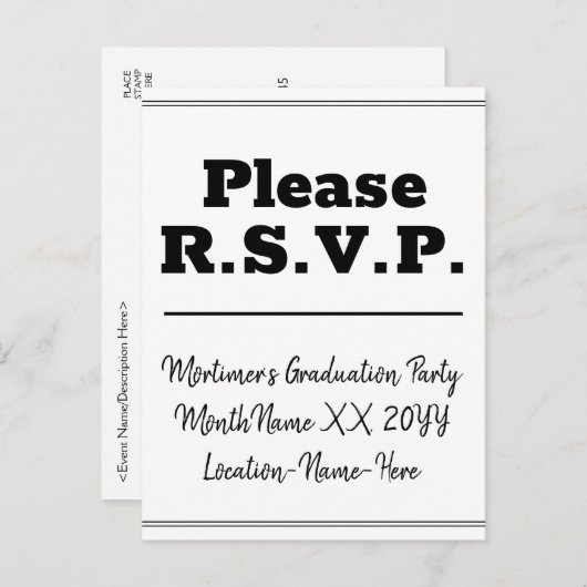 Respecteerbaar en schoon "Please R.S.V.P." Briefka Briefkaart (Voorkant / Achterkant)