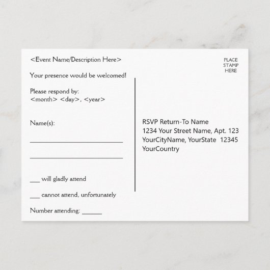 Respecteerbaar "rsvp"-Briefkaart Briefkaart (Achterkant)