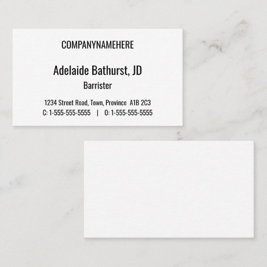 Respecteerbaar, Visitekaartje van de Beroepsadvoca (Voorkant / Achterkant)