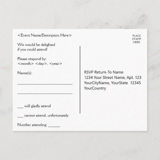 Respectvol "Please RSVP"-Briefkaart Briefkaart (Achterkant)