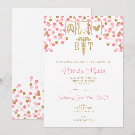 Respiratoire therapeut afstuderen-uitnodiging kaart (Voorkant / Achterkant)