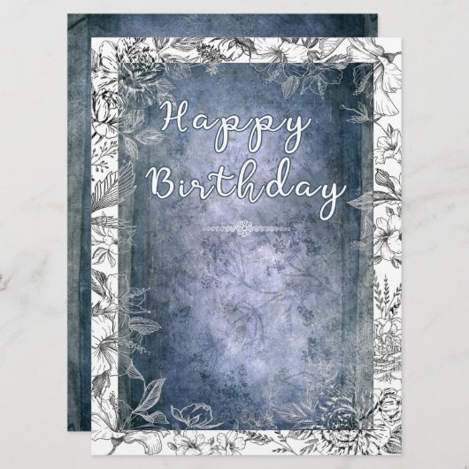 Resplandor Floral Retro: Feliz Cumpleaños (Voorkant / Achterkant)