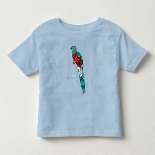 Resplendent quetzal bird cartoon illustration kinder shirts (Voorkant)