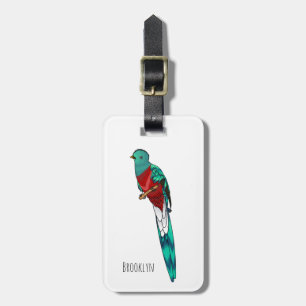 Resplendent quetzal-vogel cartoon illustratie bagagelabel