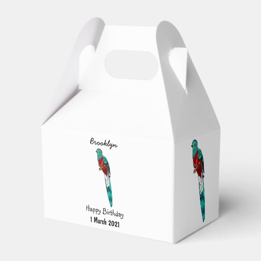 Resplendent quetzal-vogel cartoon illustratie bedankdoosjes (Voorkant Zijde)