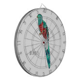 Resplendent quetzal-vogel cartoon illustratie dartbord (Voorkant Links)