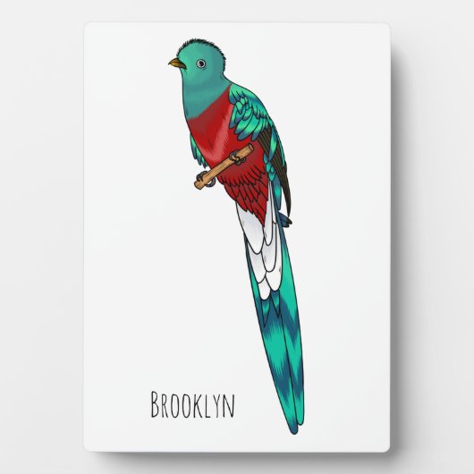 Resplendent quetzal-vogel cartoon illustratie fotoplaat (voorkant)