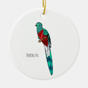 Resplendent quetzal-vogel cartoon illustratie keramisch ornament