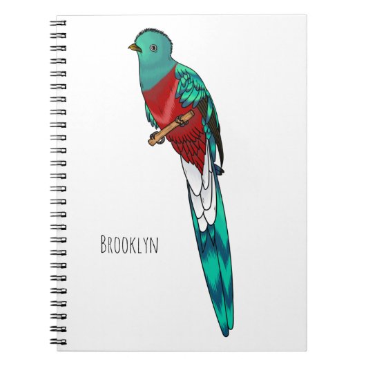 Resplendent quetzal-vogel cartoon illustratie notitieboek (Voorkant)