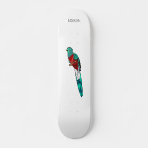 Resplendent quetzal-vogel cartoon illustratie persoonlijk skateboard
