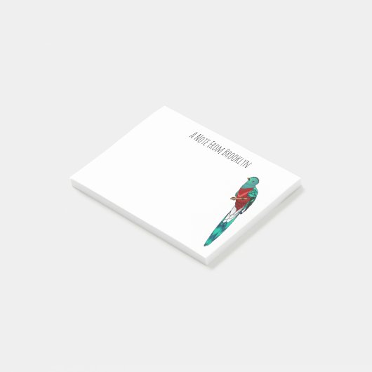 Resplendent quetzal-vogel cartoon illustratie post-it® notes (Schuin)