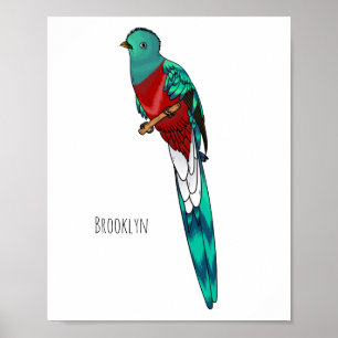 Resplendent quetzal-vogel cartoon illustratie poster