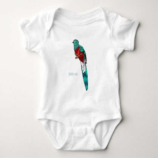 Resplendent quetzal-vogel cartoon illustratie romper (Voorkant)