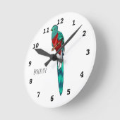 Resplendent quetzal-vogel cartoon illustratie  ronde klok (Hoek)