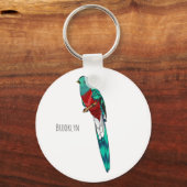 Resplendent quetzal-vogel cartoon illustratie sleutelhanger (Voorkant)