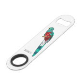 Resplendent quetzal-vogel cartoon illustratie speed flessenopener (Achterkant Gekanteld)