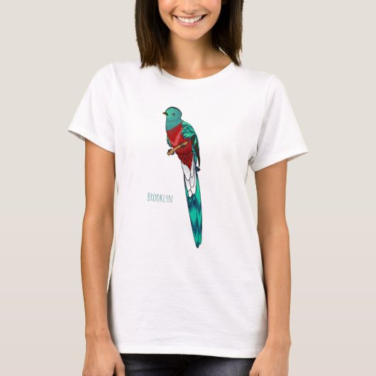 Resplendent quetzal-vogel cartoon illustratie t-shirt (Voorkant)