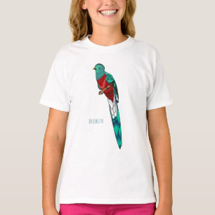 Resplendent quetzal-vogel cartoon illustratie t-shirt