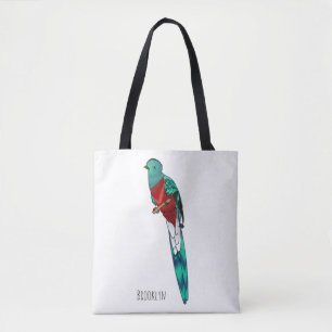 Resplendent quetzal-vogel cartoon illustratie tote bag
