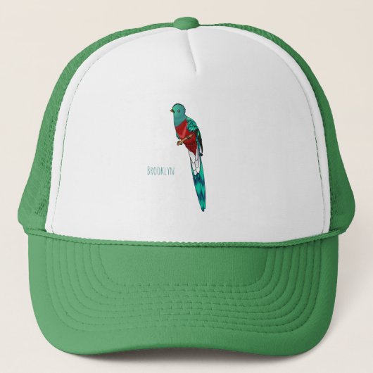 Resplendent quetzal-vogel cartoon illustratie trucker pet (Voorkant)