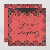 Resplendent Romance Lace Coral Invitation Kaart (Voorkant / Achterkant)