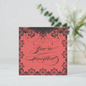 Resplendent Romance Lace Coral Invitation Kaart (Staand voorkant)